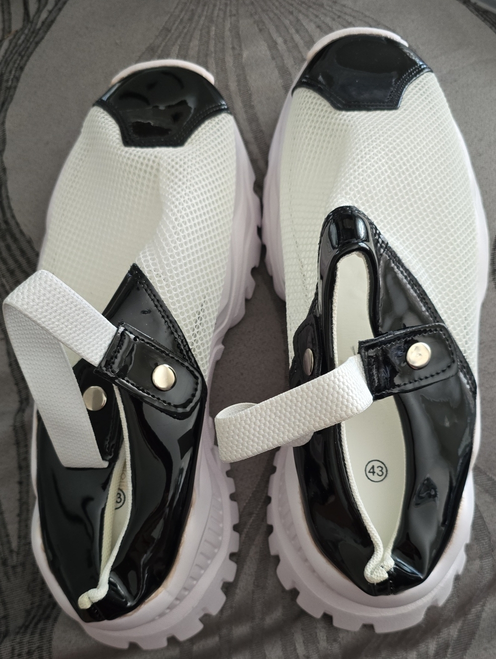 White and Black Mesh Platform Slip-On Sneakers